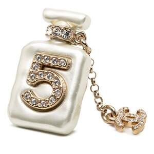 Chanel Coco Mark No. 5 Perfume Bottle Motif Brooch in Silver and Champagne Go...